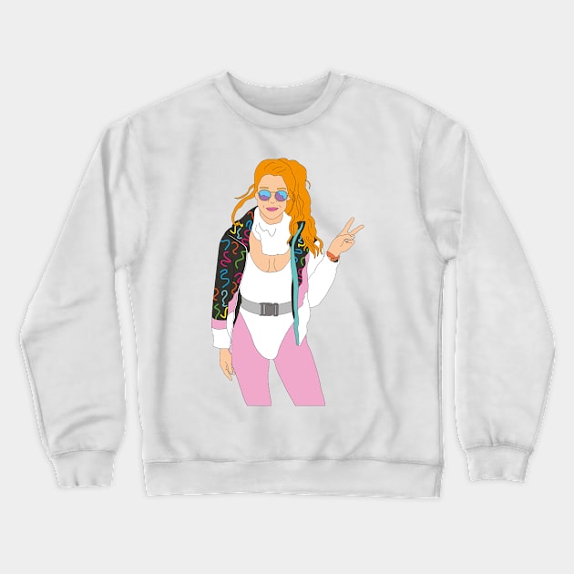 redhead ski girl vintage ski suit sunglasses skiing 80's Crewneck Sweatshirt by Captain-Jackson